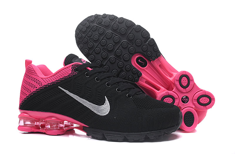 Women Nike Air Shox Flyknit Black Peach Silver Shoes - Click Image to Close